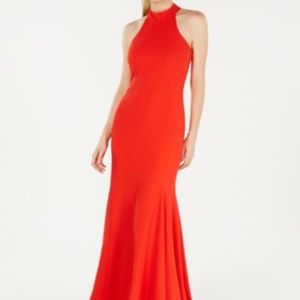 Calvin Klein Embellished Tie Neck Halter Gown